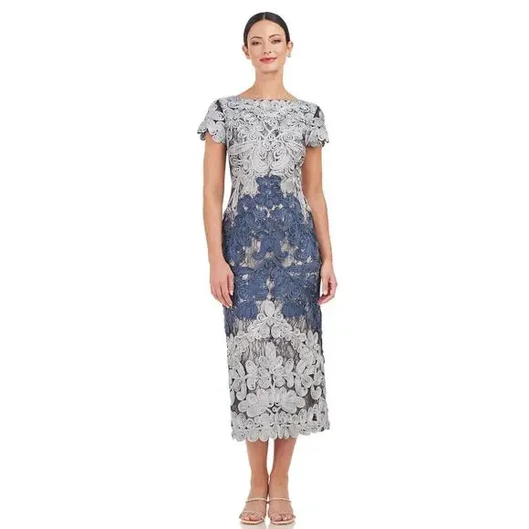 knee length dresses for ladies Two-Tone Soutache Midi  JS Collections
